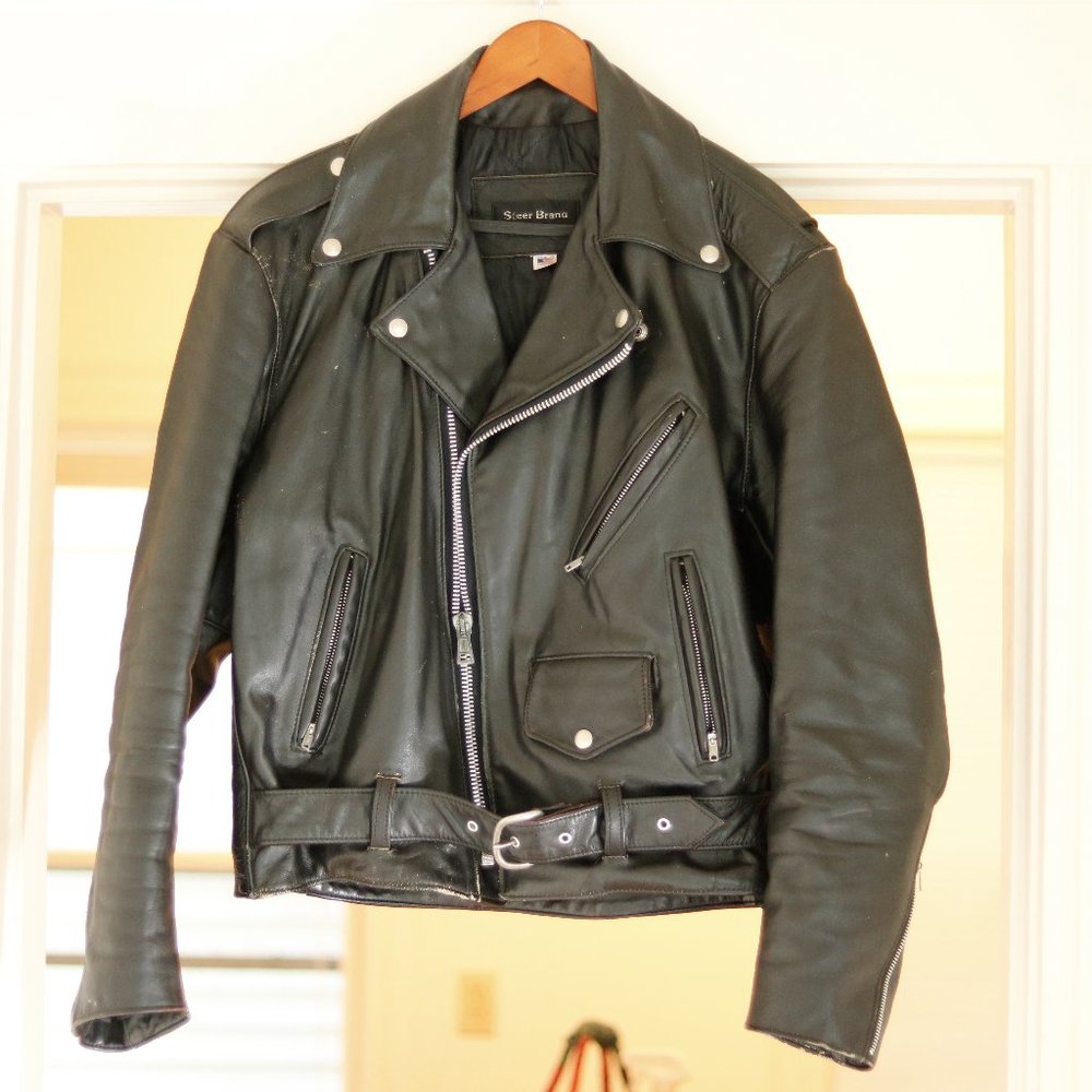 Vintage 80s Leather Motorcycle Jacket, Steer Brand